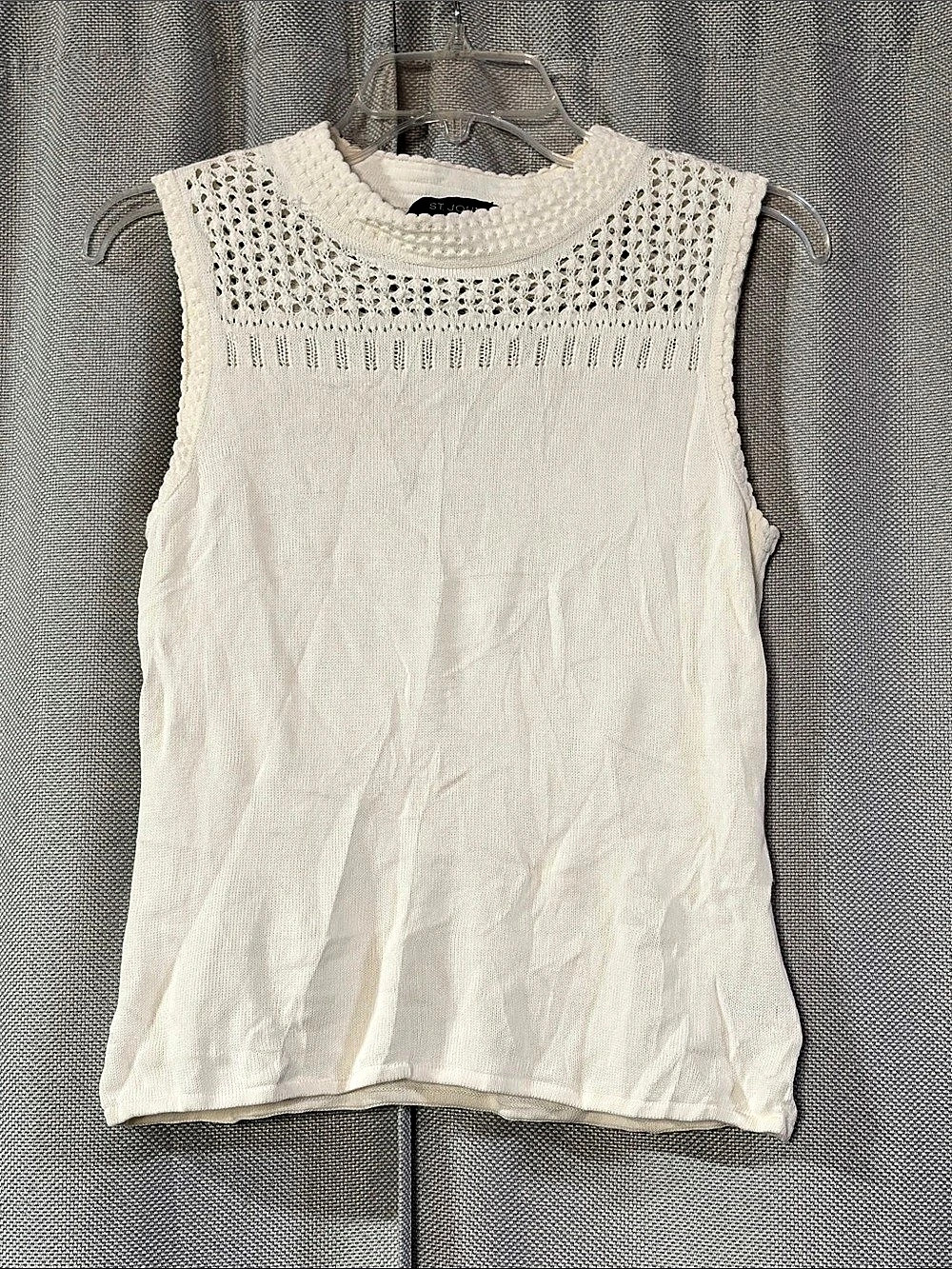 St. John Crochet Neckline Tank Top White Size Small